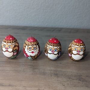 Russian Folk Art Egg Shaped Wooden Santa Ornaments
